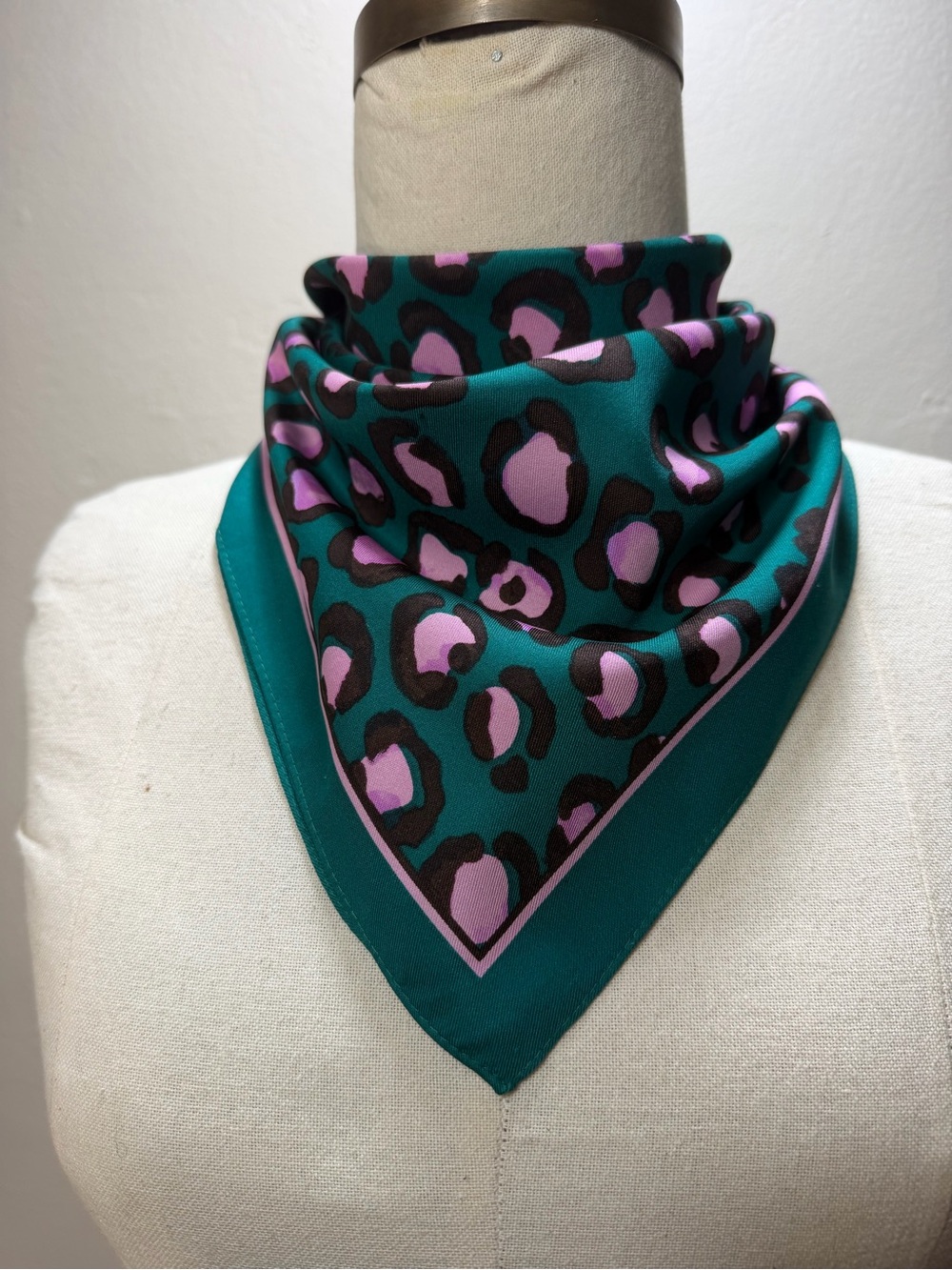 J.Crew Animal Print silk Scarf in Green & Pink 20”x20”